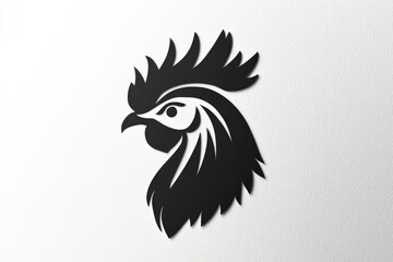 Fototapeta premium This elegant black silhouette of a rooster head creates a striking visual impact against a white background, ideal for a variety of design projects.