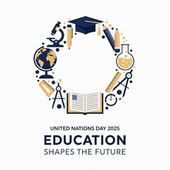 United Nations Day 2025 Education Concept Graphic: Global Learning Icons Circle for Awareness and Future Development
