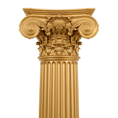 Ornate golden Corinthian column capital with fluted shaft isolated on a transparent background 1