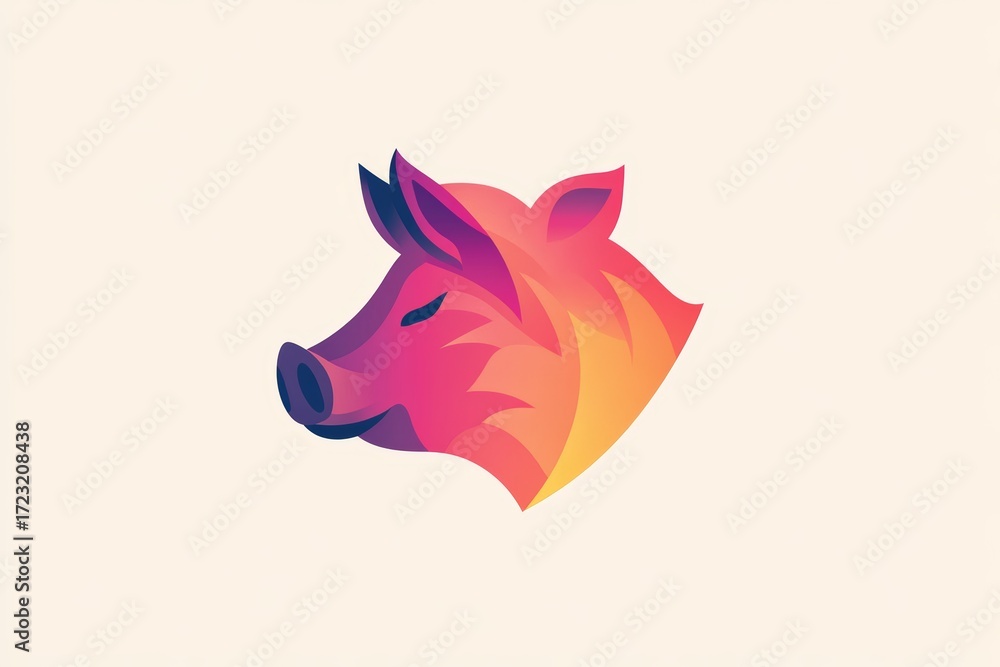 Poster this vibrant abstract illustration features a pig head, combining bold colors and a modern design. i