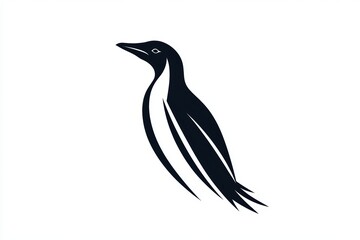 A striking black and white illustration of a penguin, featuring a stylized silhouette that emphasizes its elegant form and features. Perfect for various design projects.
