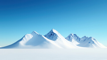 Serene winter landscape featuring majestic snow covered mountains under clear blue sky, evoking sense of tranquility and beauty