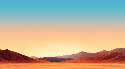 Fototapeta premium Serene desert landscape featuring rolling hills and gradient sky at sunset, evoking sense of tranquility and vastness