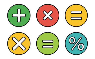 Fototapeta premium Colorful math symbols icons including plus minus multiply divide percentage equal