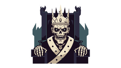 King Skeleton on Throne: A skeletal king sits regally upon his imposing throne, a symbol of power and authority. with his regal attire and imposing presence.