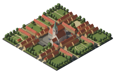 Isometric view of a village isolated on transparent background
