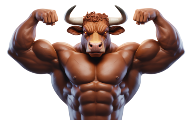Muscular bull isolated on transparent background