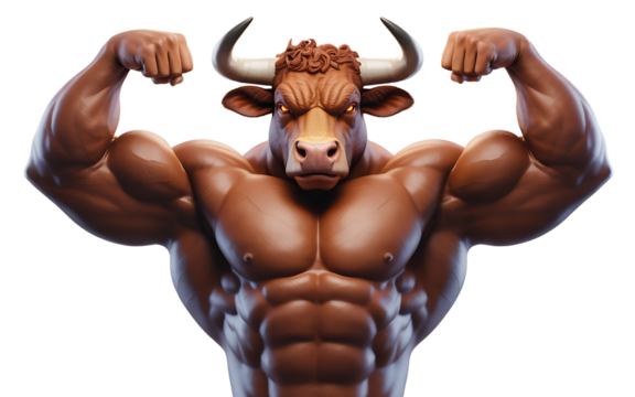Muscular bull isolated on transparent background