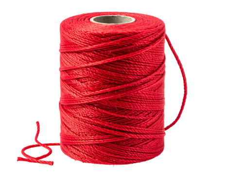 A spool of vibrant red cord, neatly wound, with a loose end forming a small loop.  The cord is smooth and appears strong