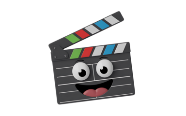 Happy clapperboard isolated on transparent background