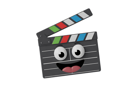 Happy clapperboard isolated on transparent background