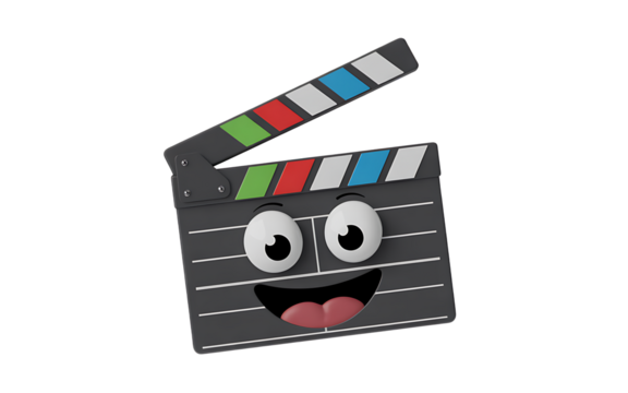 Happy clapperboard isolated on transparent background