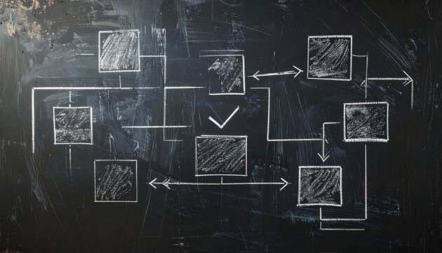 Flowchart drawn in chalk on a dark blackboard