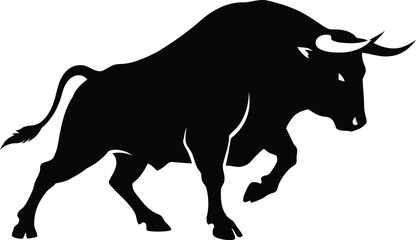 Powerful bull silhouette charging forward aggressive symbol of strength and power vector