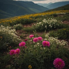 pink flowers in the mountains