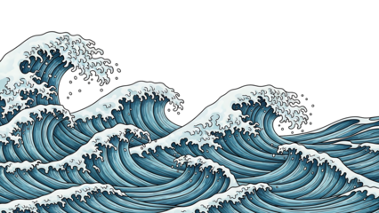 Ocean waves, stylized, powerful, crests
