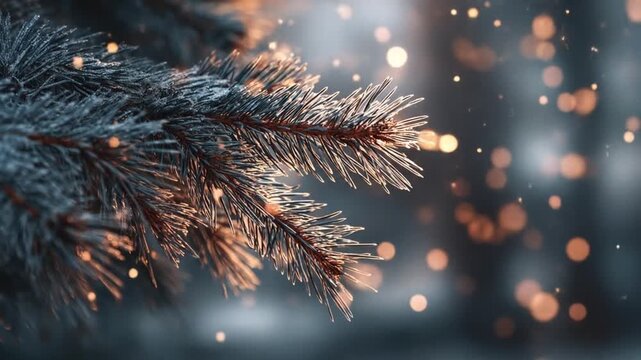 Icy pine branch winter lights
