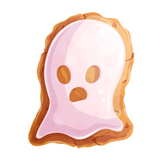 Delicious cookies in the form of a ghost on a white background. Trick or Treat. The concept of Halloween, a holiday. Isolated vector illustration for stickers, design, decoration.