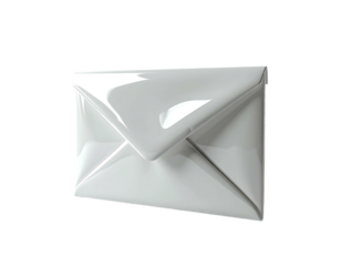 Glossy white envelope, realistically rendered, with a slight perspective and subtle highlights, suggesting a digital illustration or 3D render of a sealed message