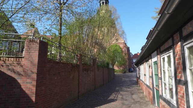 Historic city center of Stade, Lower Saxony, Germany. small town.
