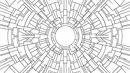 Obraz premium Geometric pattern featuring intricate lines radiating from central circle, creating visually engaging design. This artwork is perfect for coloring