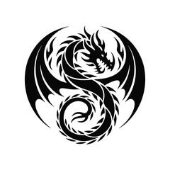 Circular Dragon Silhouette Illustration Black Vector Design: A Powerful Emblem of Mythical Strength and Ancient Lore in Striking Black Silhouette Art
