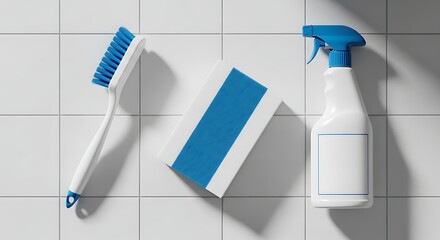 Sparkling clean results achieved with professional cleaning tools, a scrub brush, sponge, and spray bottle for spotless surfaces.