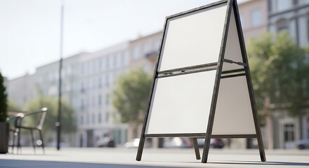 Modern A-frame sign mockup on a sunny street ready for your impactful business promotions and event announcements