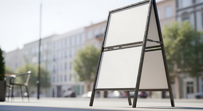 Modern A-frame sign mockup on a sunny street ready for your impactful business promotions and event announcements