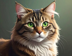 Close-up portrait of a cat with vibrant colors and soft fur