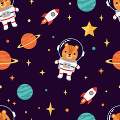 Cute bear astronauts rockets and planets in a fun space pattern Great for kids designs