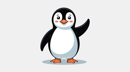 Cartoon penguin waving with rosy cheeks and orange feet—symbolizing winter charm, childhood joy, and playful educational or festive themes 