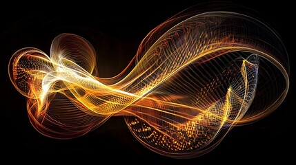 Abstract golden wave flowing with light photographed on DSLR, 50mm lens, shallow depth emphasizing radiant glow