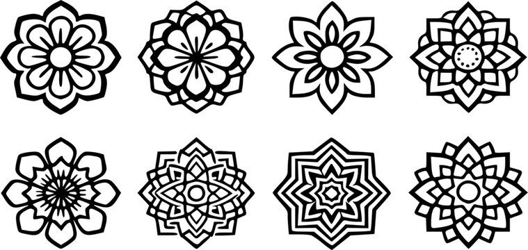 Intricate Black and White Floral Mandala Design | Symmetrical Mehndi-Inspired Art | Detailed Geometric Patterns for Coloring Books and Tattoos