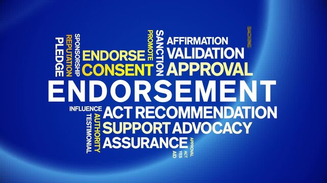 Endorsement animated word cloud-text design animation tag kinetic typography seamless loop.