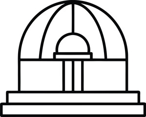 futuristic museum with glass dome line art illustration on transparent