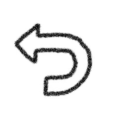 Hand drawn undo arrow with a grainy texture isolated on transparent background