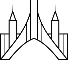 futuristic sky bridge between towers line art illustration on transparent