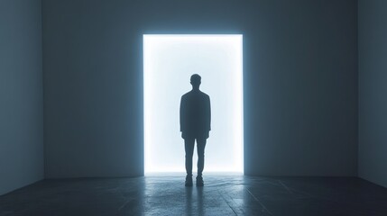 Obraz premium Silhouette of a Person Facing a Bright Doorway