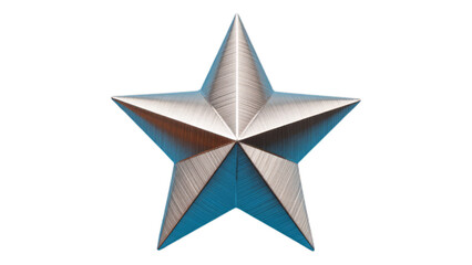 Blue Metallic Star with Transparent Background, 3D Glossy Design Element