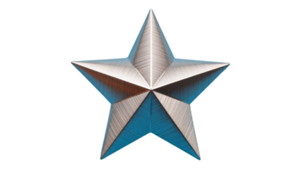 Blue Metallic Star with Transparent Background, 3D Glossy Design Element