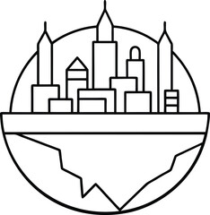 futuristic underground city concept line art illustration on transparent