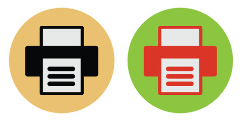 Printer icon set. Print colourful technology vector illustration symbol web graphic design. Printer simple icon isolated on white background. Circle web icon symbol design.