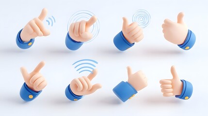 Collection of cartoon hands making gestures like thumbs up and pointing