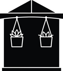 minimalist balcony with hanging plants line art illustration on transparent