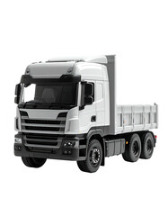 White dump truck, angled view, six wheels, modern design, clean lines, empty bed