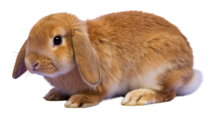 Brown Fluffy Bunny Sitting, Transparent Background, 3D Realism Design Element