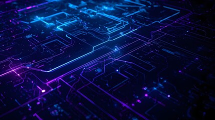 Fototapeta premium Abstract glowing blue and purple circuit board pattern with digital lines