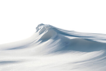Snow-covered peak and undulating snow field under the daylight isolated on white background