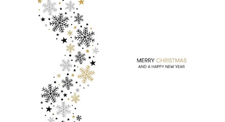 Elegant Merry Christmas greeting card design featuring stylish snowflakes and stars for festive holiday promotions and winter season marketing campaigns